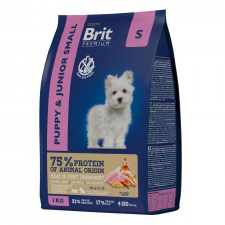 Сухой корм на zoomaugli.ru Brit Premium Puppy and Junior Small для щенков и молодых собак мелких пород с курицей 1 кг