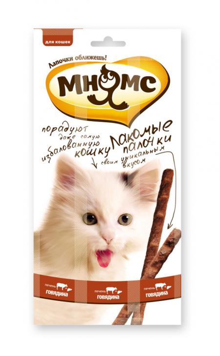 Лакомства на zoomaugli.ru Мнямс лакомые палочки для кошек Говядина и печень 3 шт по 5 г