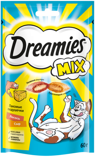 Лакомства на zoomaugli.ru Dreamies MIX Лакомые подушечки с лососем и сыром для кошек 60 г