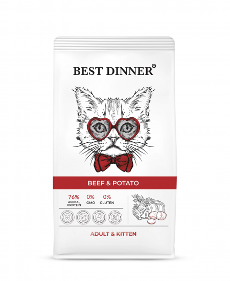 Сухой корм на zoomaugli.ru Best Dinner Adult & Kitten Beef & Potato для котят и кошек с говядиной и картофелем 1,5 кг