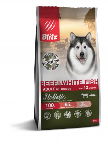 Сухой корм на zoomaugli.ru Blitz Holistic Grain Free Adult All Breeds Beef & White Fish для собак всех пород с говядиной и белой рыбой 500 г