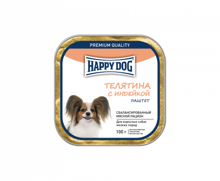 Влажный корм на zoomaugli.ru Happy Dog Телятина с Индейкой паштет для собак мелких пород 100 г