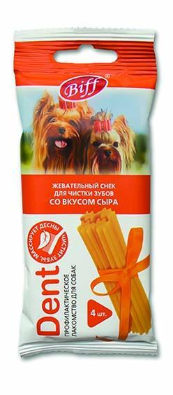 Лакомства на zoomaugli.ru Biff Жевательный снек для чистки зубов со вкусом сыра Dent для собак мелких пород 4 шт 40 г