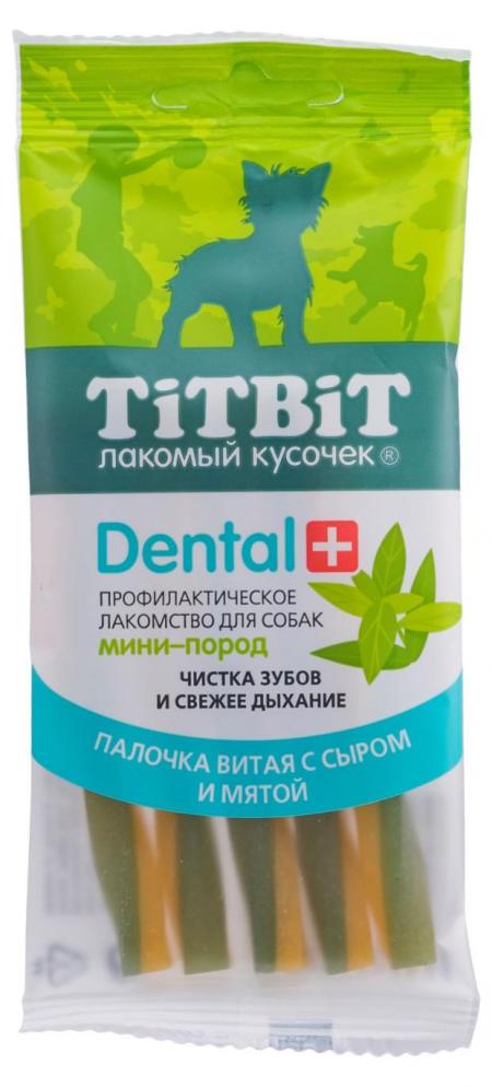 Лакомства на zoomaugli.ru TiTBiT Dental+ Палочка витая с сыром и мятой для собак мини-пород