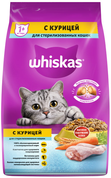 Сухой корм на zoomaugli.ru Whiskas с курицей для стерилизованных кошек 1,9 кг
