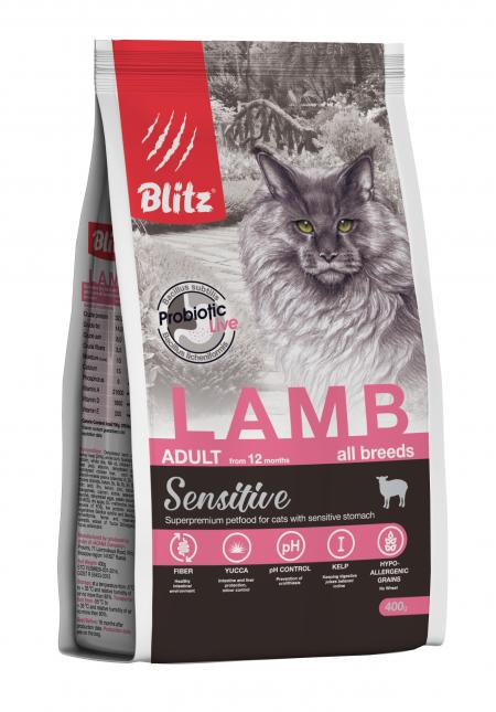 Сухой корм на zoomaugli.ru Blitz Sensitive Adult Lamb для кошек с ягненком 400 г
