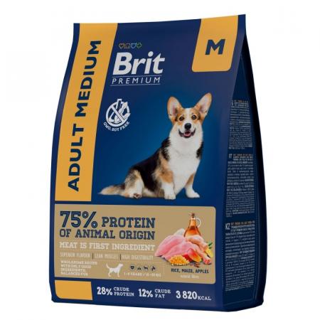 Сухой корм на zoomaugli.ru Brit Premium Adult Medium для собак средних пород с курицей 1 кг