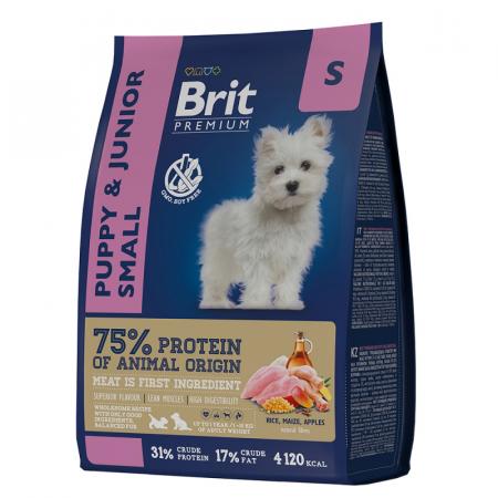 Сухой корм на zoomaugli.ru Brit Premium Puppy and Junior Small для щенков и молодых собак мелких пород с курицей 1 кг