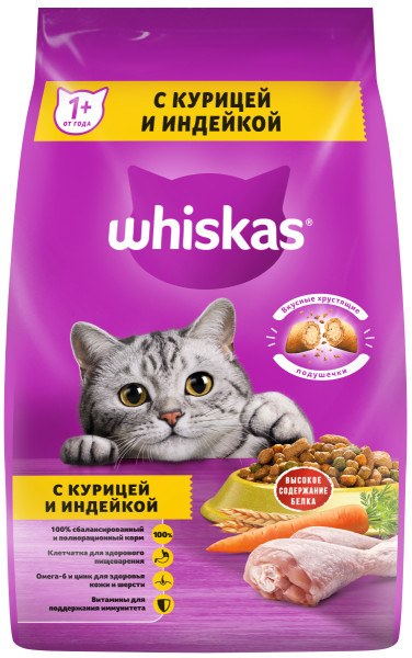 Сухой корм на zoomaugli.ru Whiskas с курицей и индейкой для кошек 1,9 кг
