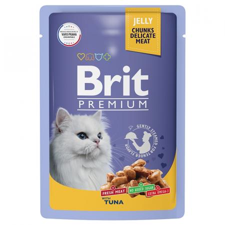 Влажный корм на zoomaugli.ru Brit Premium with Tuna кусочки в желе с тунцом для кошек 85 г