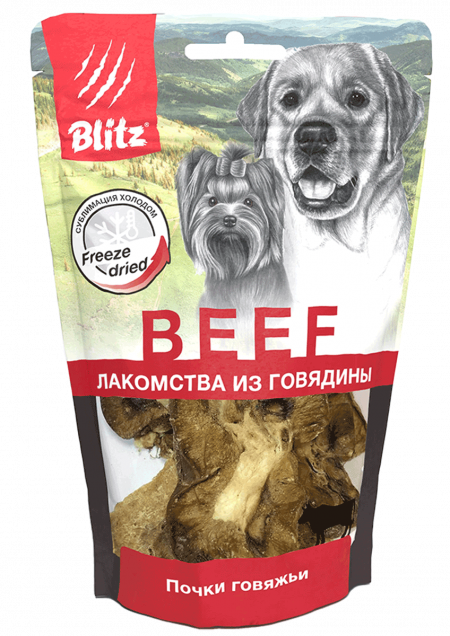 Лакомства на zoomaugli.ru BLITZ Лакомство сублимированное Почки говяжьи для собак 60 г