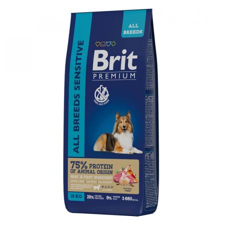 Сухой корм на zoomaugli.ru Brit Premium All Breeds Sensitive для взрослых собак всех пород с чувствительным пищеварением с ягнёнком и индейкой 15 кг