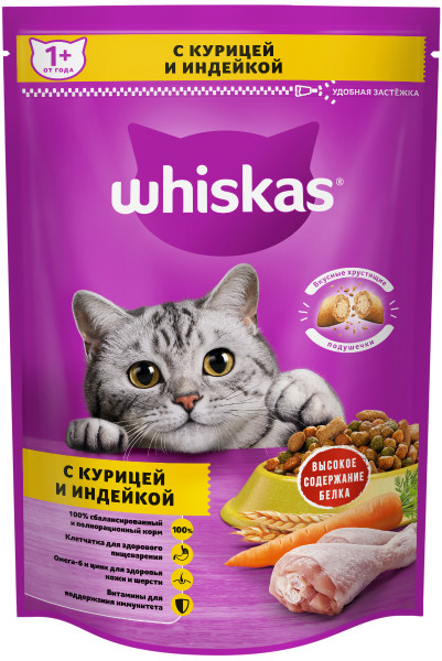 Сухой корм на zoomaugli.ru Whiskas с курицей и индейкой для кошек 350 г
