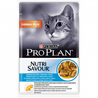 Купить Pro Plan Nutrisavour Derma Plus кусочки в соусе с треской 85 г