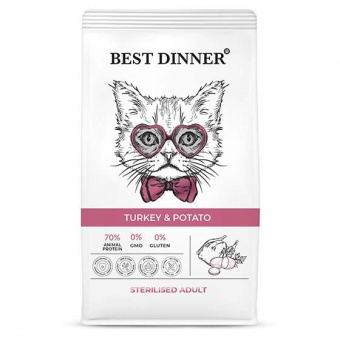 Купить Best Dinner Adult Sterilised Turkey & Potato для стерилизованных кошек с индейкой и картофелем 400 г