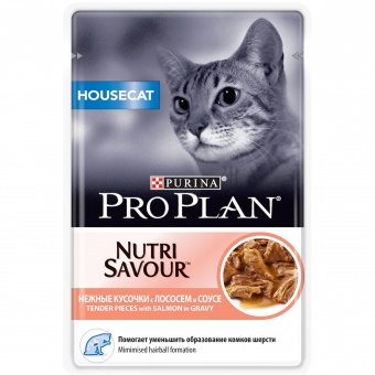 Купить Pro Plan Nutrisavour Housecat кусочки в соусе с лососем 85 г