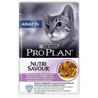 Купить Pro Plan Nutrisavour Adult 7+ кусочки в соусе с индейкой 85 г