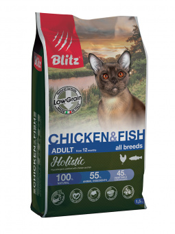Купить Blitz Holistic Adult All Breeds Chicken & Fish для кошек всех пород с курицей и рыбой 1,5 кг