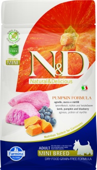Купить Farmina N&D Pumpkin Adult Mini Lamb & Blueberry беззерновой корм для собак мелких пород с ягненком и черникой 800 г