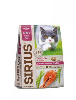 Купить SIRIUS Premium Adult Лосось и рис для кошек 1,5 кг