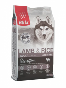 Сухой корм на zoomaugli.ru Blitz Sensitive Adult All Breeds Lamb & Rice для собак всех пород с ягнёнком и рисом 2 кг