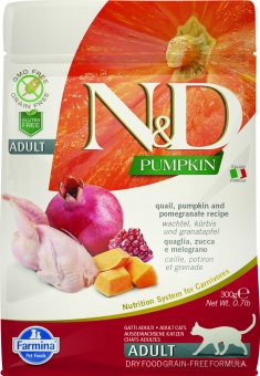 Купить Farmina N&D Pumkin Adult Quail & Pomegranate беззерновой корм для кошек с перепелом и гранатом 300 г