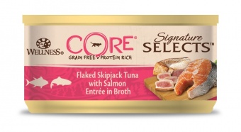 Купить Wellness CORE Siganture Selects кусочки в бульоне с тунцом и лососем для кошек 79 г