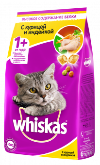 Купить Whiskas с курицей и индейкой для кошек 1,9 кг
