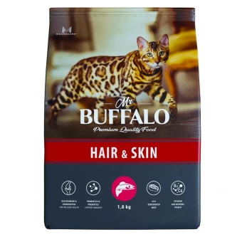 Купить Mr.Buffalo Hair & Skin для взрослых кошек с лососем 1,8 кг