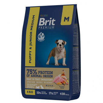 Купить Brit Premium Puppy and Junior Medium для щенков и молодых собак средних пород с курицей 8 кг