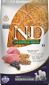 Farmina N&D Ancestral Grain Adult Medium & Maxi Lamb & Blueberry низкозерновой корм для собак средних и крупных пород с ягненком и черникой 2,5 кг