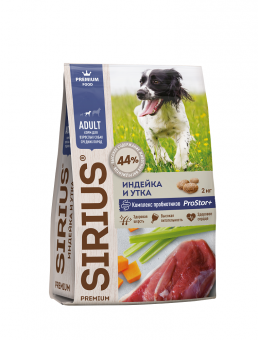 Купить SIRIUS Premium Adult Индейка и утка с овощами для собак средних пород 2 кг