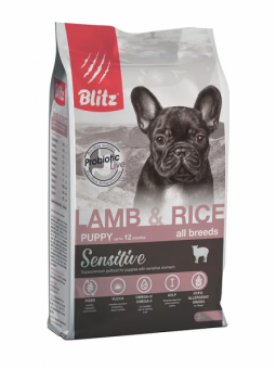 Сухой корм на zoomaugli.ru Blitz Sensitive Puppy All Breeds Lamb & Rice для щенков всех пород с ягнёнком и рисом 2 кг