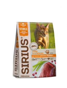 Купить SIRIUS Premium Sterile Утка и клюква для стерилизованных кошек 1,5 кг