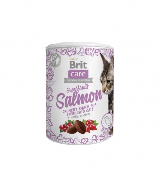 Купить Brit Superfruits Salmon хрустящее беззерновое лакомство для кошек с лососем 100 г