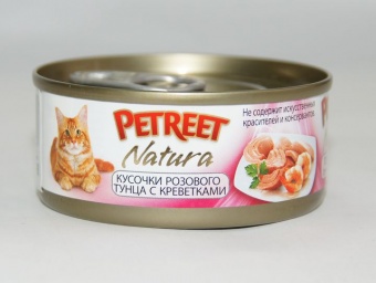 Купить Petreet Natura Tonno Rosa con Gamberetti кусочки розового тунца с креветками для кошек 70 г
