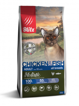 Купить Blitz Holistic Adult All Breeds Chicken & Fish для кошек всех пород с курицей и рыбой 400 г