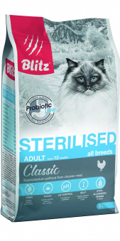 Купить Blitz Classic Sterilised Chicken для стерилизованных кошек с курицей 2 кг