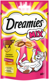 Купить Dreamies MIX Лакомые подушечки с говядиной и сыром для кошек 60 г