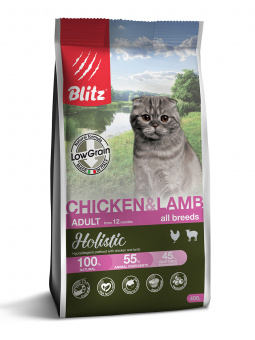 Купить Blitz Holistic Adult All Breeds Chicken & Lamb для кошек всех пород с курицей и ягнёнком 400 г