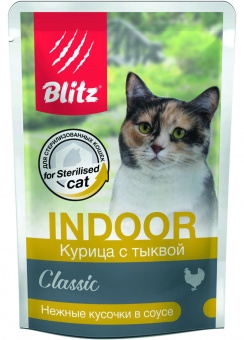 Купить Blitz Classic Indoor Курица с тыквой кусочки в соусе для кошек 85 г