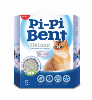 Купить Наполнитель Pi-Pi-Bent 5кг комкующийся DELUXE Clean cotton д/туалета кошек коробка