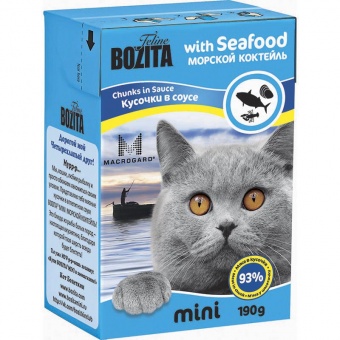 Купить Bozita Mini кусочки в соусе Морской коктейль для кошек 190 г