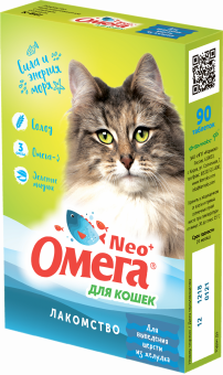 Купить Омега Neo+ Лакомство для выведения шерсти из желудка с солодом для кошек 90 таб