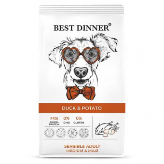 Купить Best Dinner Sensible Adult Medium & Maxi Duck & Potato для собак средних и крупных пород с уткой и картофелем 1,5 кг
