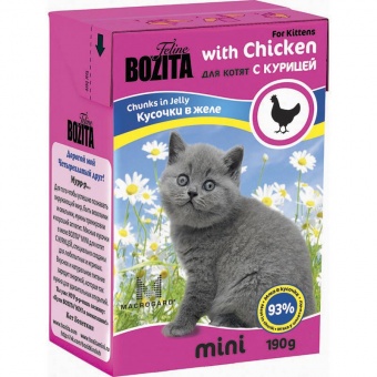 Купить Bozita Mini кусочки в желе с курицей для котят 190 г