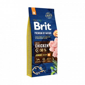 Купить Brit Premium By Nature Junior M для щенков средних пород с курицей 15 кг