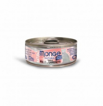 Купить Monge Cat Natural мясные волокна из тунца, курицы и креветок в желе 80 г