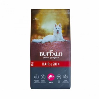 Купить Mr.Buffalo Hair & Skin M / L для собак всех пород с лососем 800 г