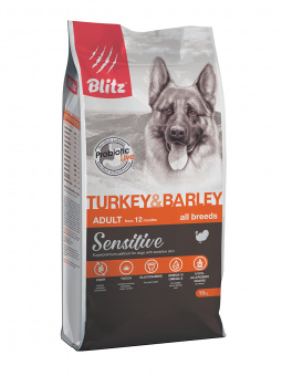 Купить BLitz Sensitive Adult All Breeds Turkey & Barley для собак всех пород с индейкой и ячменём 15 кг